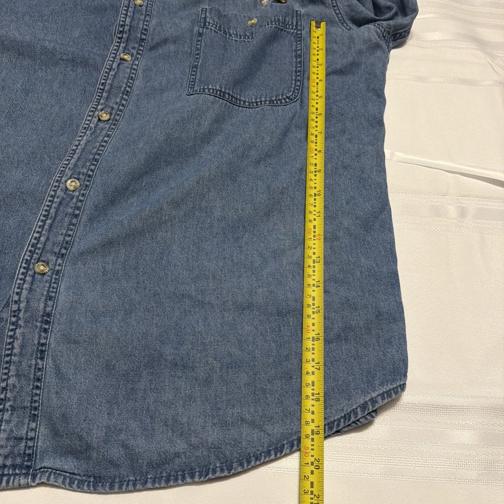 Wrangler Hero Mens XL Blue Denim Button Down Shirt Embroidered Helicopter Native - Picture 6 of 9